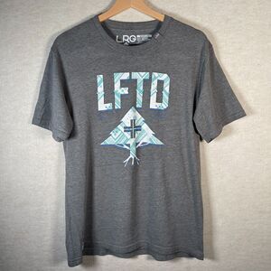 LRG LFTD T-Shirt Men Medium Gray Graphic Tee Streetwear Y2K Skater Urban Grunge